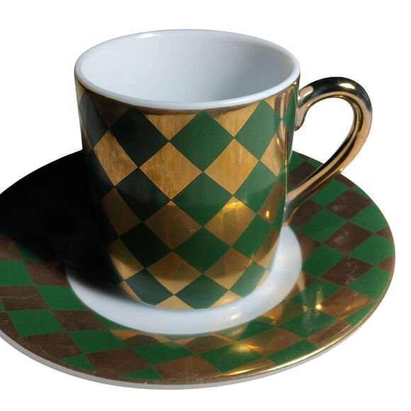 Neiman Marcus Japan Vintage Demitasse Espresso Cup & Saucer Set of 4 Gold Diamon - Picture 6 of 15